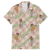 Beige Palaka Hula Girls Seamless Hawaii Aloha Hawaiian Shirt LT7 Beige - Polynesian Pride