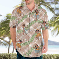 Beige Palaka Hula Girls Seamless Hawaii Aloha Hawaiian Shirt LT7 - Polynesian Pride