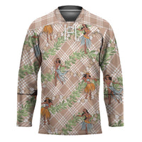 Beige Palaka Hula Girls Seamless Hawaii Aloha Hockey Jersey LT7 Unisex Beige - Polynesian Pride