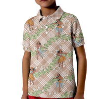 Beige Palaka Hula Girls Seamless Hawaii Aloha Kid Polo Shirt LT7 Kid Beige - Polynesian Pride