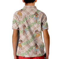 Beige Palaka Hula Girls Seamless Hawaii Aloha Kid Polo Shirt LT7 - Polynesian Pride