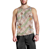 Beige Palaka Hula Girls Seamless Hawaii Aloha Men Tank Top - Polynesian Pride
