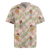Beige Palaka Hula Girls Seamless Hawaii Aloha Rugby Jersey LT7 Beige - Polynesian Pride
