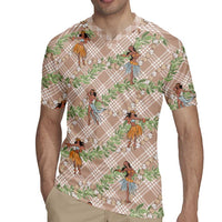 Beige Palaka Hula Girls Seamless Hawaii Aloha Rugby Jersey LT7 - Polynesian Pride