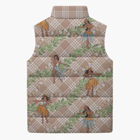 Beige Palaka Hula Girls Seamless Hawaii Aloha Sleeveless Puffer Jacket - Polynesian Pride