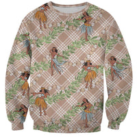 Beige Palaka Hula Girls Seamless Hawaii Aloha Sweatshirt - Polynesian Pride
