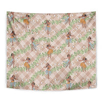 Beige Palaka Hula Girls Seamless Hawaii Aloha Tapestry - Polynesian Pride