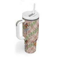 Beige Palaka Hula Girls Seamless Hawaii Aloha Tumbler With Handle - Polynesian Pride