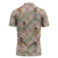 Beige Palaka Hula Girls Seamless Hawaii Aloha Zipper Polo Shirt - Polynesian Pride