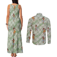 Mint Palaka Hula Girls Seamless Hawaii Aloha Couples Matching Tank Maxi Dress and Long Sleeve Button Shirt - Polynesian Pride