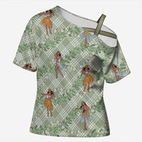 Mint Palaka Hula Girls Seamless Hawaii Aloha Cross Shoulder Shirt LT7 Female Mint - Polynesian Pride