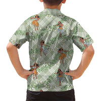 Mint Palaka Hula Girls Seamless Hawaii Aloha Family Matching Long Sleeve Bodycon Dress and Hawaiian Shirt - Polynesian Pride