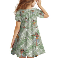 Mint Palaka Hula Girls Seamless Hawaii Aloha Family Matching Long Sleeve Bodycon Dress and Hawaiian Shirt - Polynesian Pride