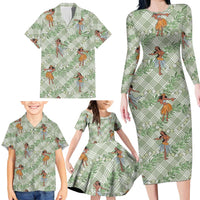Mint Palaka Hula Girls Seamless Hawaii Aloha Family Matching Long Sleeve Bodycon Dress and Hawaiian Shirt - Polynesian Pride