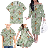 Mint Palaka Hula Girls Seamless Hawaii Aloha Family Matching Off The Shoulder Long Sleeve Dress and Hawaiian Shirt - Polynesian Pride
