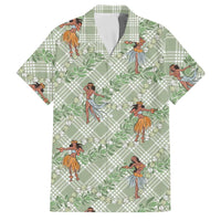 Mint Palaka Hula Girls Seamless Hawaii Aloha Family Matching Off The Shoulder Long Sleeve Dress and Hawaiian Shirt - Polynesian Pride