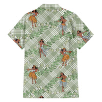 Mint Palaka Hula Girls Seamless Hawaii Aloha Family Matching Off The Shoulder Long Sleeve Dress and Hawaiian Shirt - Polynesian Pride