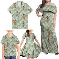 Mint Palaka Hula Girls Seamless Hawaii Aloha Family Matching Off Shoulder Maxi Dress and Hawaiian Shirt - Polynesian Pride