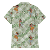 Mint Palaka Hula Girls Seamless Hawaii Aloha Family Matching Off Shoulder Short Dress and Hawaiian Shirt - Polynesian Pride