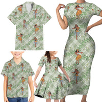 Mint Palaka Hula Girls Seamless Hawaii Aloha Family Matching Short Sleeve Bodycon Dress and Hawaiian Shirt - Polynesian Pride