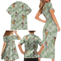 Mint Palaka Hula Girls Seamless Hawaii Aloha Family Matching Short Sleeve Bodycon Dress and Hawaiian Shirt - Polynesian Pride