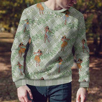 Mint Palaka Hula Girls Seamless Hawaii Aloha Ugly Christmas Sweater - Polynesian Pride