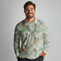 Mint Palaka Hula Girls Seamless Hawaii Aloha Long Sleeve Polo Shirt - Polynesian Pride
