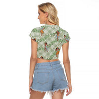 Mint Palaka Hula Girls Seamless Hawaii Aloha Raglan Cropped T Shirt LT7 - Polynesian Pride