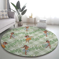 Mint Palaka Hula Girls Seamless Hawaii Aloha Round Carpet - Polynesian Pride