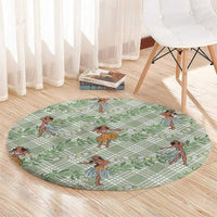 Mint Palaka Hula Girls Seamless Hawaii Aloha Round Carpet - Polynesian Pride