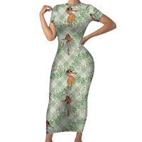 Mint Palaka Hula Girls Seamless Hawaii Aloha Short Sleeve Bodycon Dress LT7 Long Dress Mint - Polynesian Pride