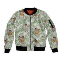 Mint Palaka Hula Girls Seamless Hawaii Aloha Sleeve Zip Bomber Jacket - Polynesian Pride