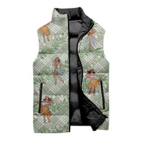 Mint Palaka Hula Girls Seamless Hawaii Aloha Sleeveless Puffer Jacket - Polynesian Pride