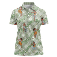 Mint Palaka Hula Girls Seamless Hawaii Aloha Women Polo Shirt LT7 Female Mint - Polynesian Pride