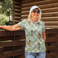 Mint Palaka Hula Girls Seamless Hawaii Aloha Women Polo Shirt LT7 - Polynesian Pride