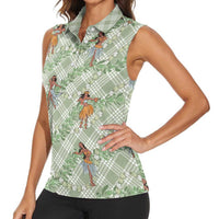 Mint Palaka Hula Girls Seamless Hawaii Aloha Women Sleeveless Polo Shirt - Polynesian Pride