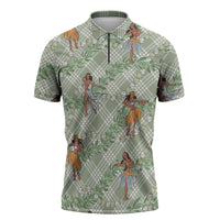 Mint Palaka Hula Girls Seamless Hawaii Aloha Zipper Polo Shirt LT7 Mint - Polynesian Pride