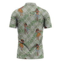 Mint Palaka Hula Girls Seamless Hawaii Aloha Zipper Polo Shirt LT7 - Polynesian Pride