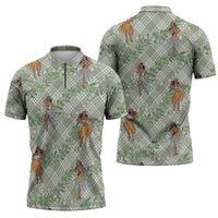 Mint Palaka Hula Girls Seamless Hawaii Aloha Zipper Polo Shirt LT7 - Polynesian Pride