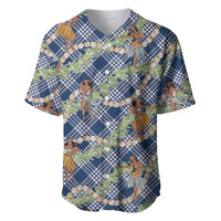 Navy Blue Palaka Hula Girls Seamless Hawaii Aloha Baseball Jersey LT7 Navy Blue - Polynesian Pride