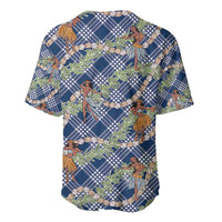 Navy Blue Palaka Hula Girls Seamless Hawaii Aloha Baseball Jersey LT7 - Polynesian Pride