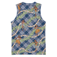 Navy Blue Palaka Hula Girls Seamless Hawaii Aloha Basketball Jersey - Polynesian Pride