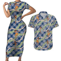 Navy Blue Palaka Hula Girls Seamless Hawaii Aloha Couples Matching Short Sleeve Bodycon Dress and Hawaiian Shirt - Polynesian Pride