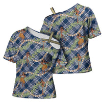 Navy Blue Palaka Hula Girls Seamless Hawaii Aloha Cross Shoulder Shirt LT7 - Polynesian Pride