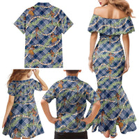 Navy Blue Palaka Hula Girls Seamless Hawaii Aloha Family Matching Mermaid Dress and Hawaiian Shirt - Polynesian Pride