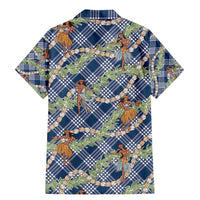 Navy Blue Palaka Hula Girls Seamless Hawaii Aloha Family Matching Mermaid Dress and Hawaiian Shirt - Polynesian Pride