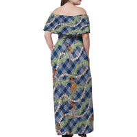 Navy Blue Palaka Hula Girls Seamless Hawaii Aloha Family Matching Off Shoulder Maxi Dress and Hawaiian Shirt - Polynesian Pride