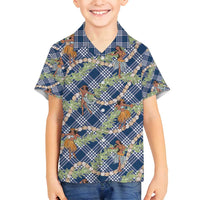 Navy Blue Palaka Hula Girls Seamless Hawaii Aloha Family Matching Off Shoulder Short Dress and Hawaiian Shirt LT7 Son's Shirt Navy Blue - Polynesian Pride