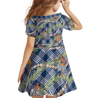 Navy Blue Palaka Hula Girls Seamless Hawaii Aloha Family Matching Short Sleeve Bodycon Dress and Hawaiian Shirt - Polynesian Pride