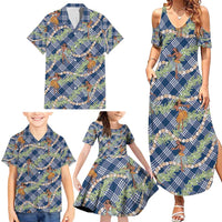 Navy Blue Palaka Hula Girls Seamless Hawaii Aloha Family Matching Summer Maxi Dress and Hawaiian Shirt - Polynesian Pride